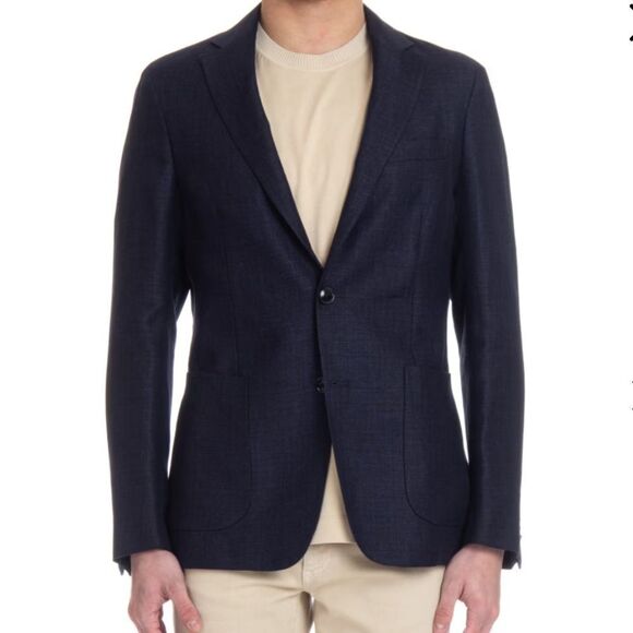 Ermenegildo Zegna Trofeo Tweed 2 Botton Jacket / Blazer Navy Blue Made In Italy - Picture 1 of 17